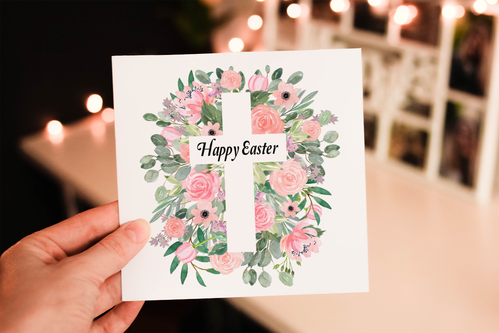 Floral Cross Easter Card, Custom Cross Easter Card